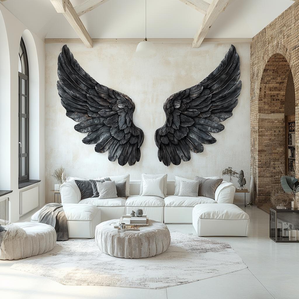 Black Angel Wings Wall Decal | Large Wing Wall Art | Dark Aesthetic Home Decor | Gothic Wall Mural | Removable Vinyl Sticker Bedroom Accent