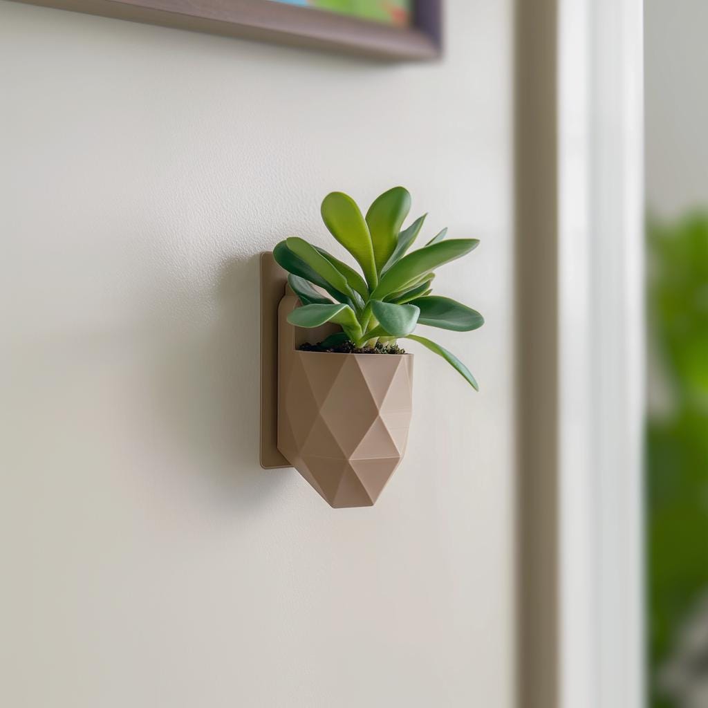 Geometric Wall Planter | 3D Printed Faceted Plant Pot | Modern Vertical Garden