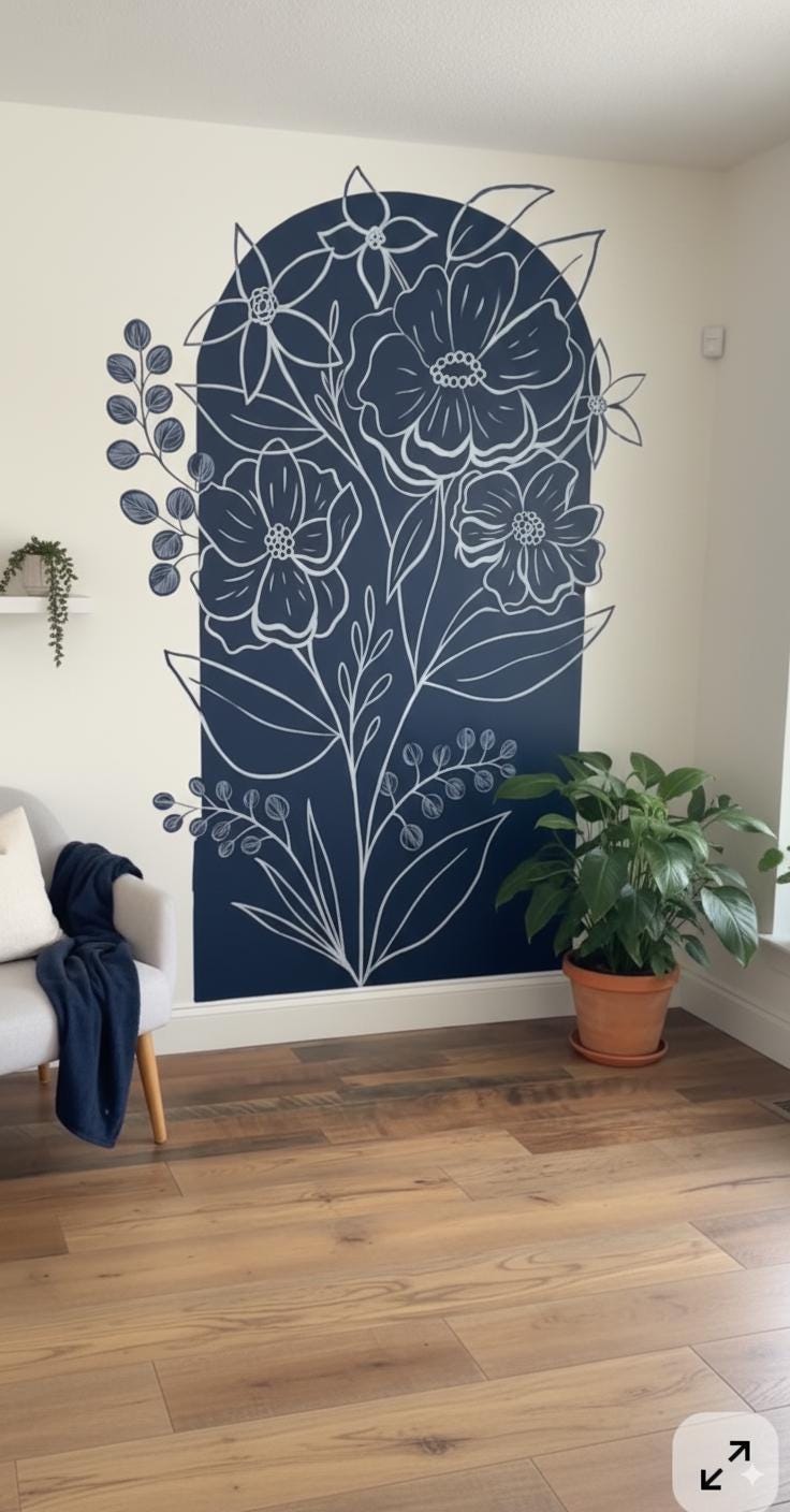 Floral Wall Decal | Large Botanical Vinyl Sticker | Modern Flower Wall Art | Eco-Friendly Wall Decor | Boho Plant Mural Living Room Hallway