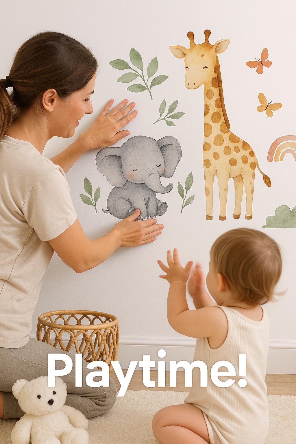 Jungle Animal Wall Decals for Nursery | Safari Animal Wall Stickers | Elephant and Giraffe Decals | Baby Room Jungle Theme Decor