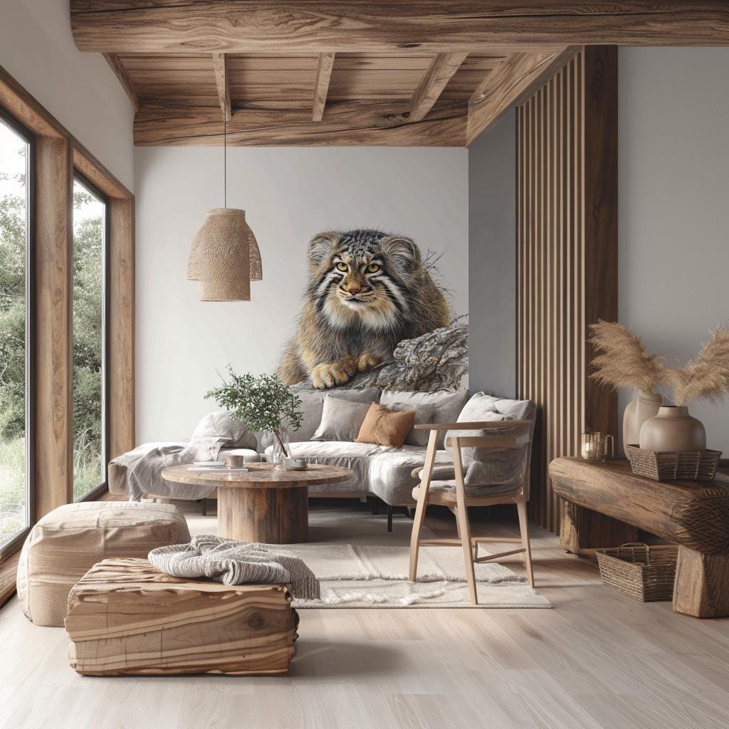 Pallas Cat Wall Decal | Realistic Manul on Rock Vinyl Sticker | Wildlife Wall Art for Living Room | Nature Inspired Animal Wall Decor