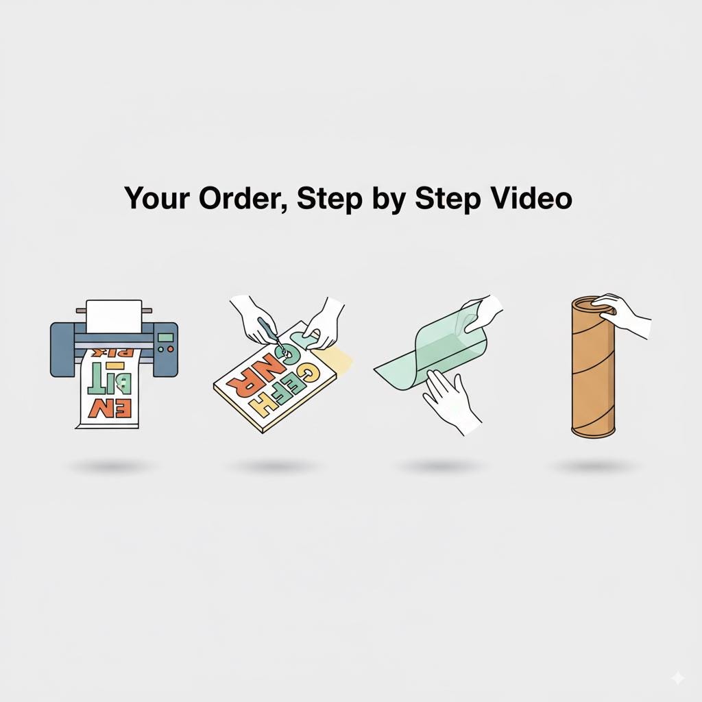 Video of Your Order | Packaging, Full Production, VIP Voiceover | Custom Behind the Scenes Upgrade for Wall Decals & Stickers