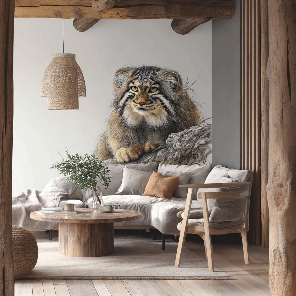 Pallas Cat Wall Decal | Realistic Manul on Rock Vinyl Sticker | Wildlife Wall Art for Living Room | Nature Inspired Animal Wall Decor