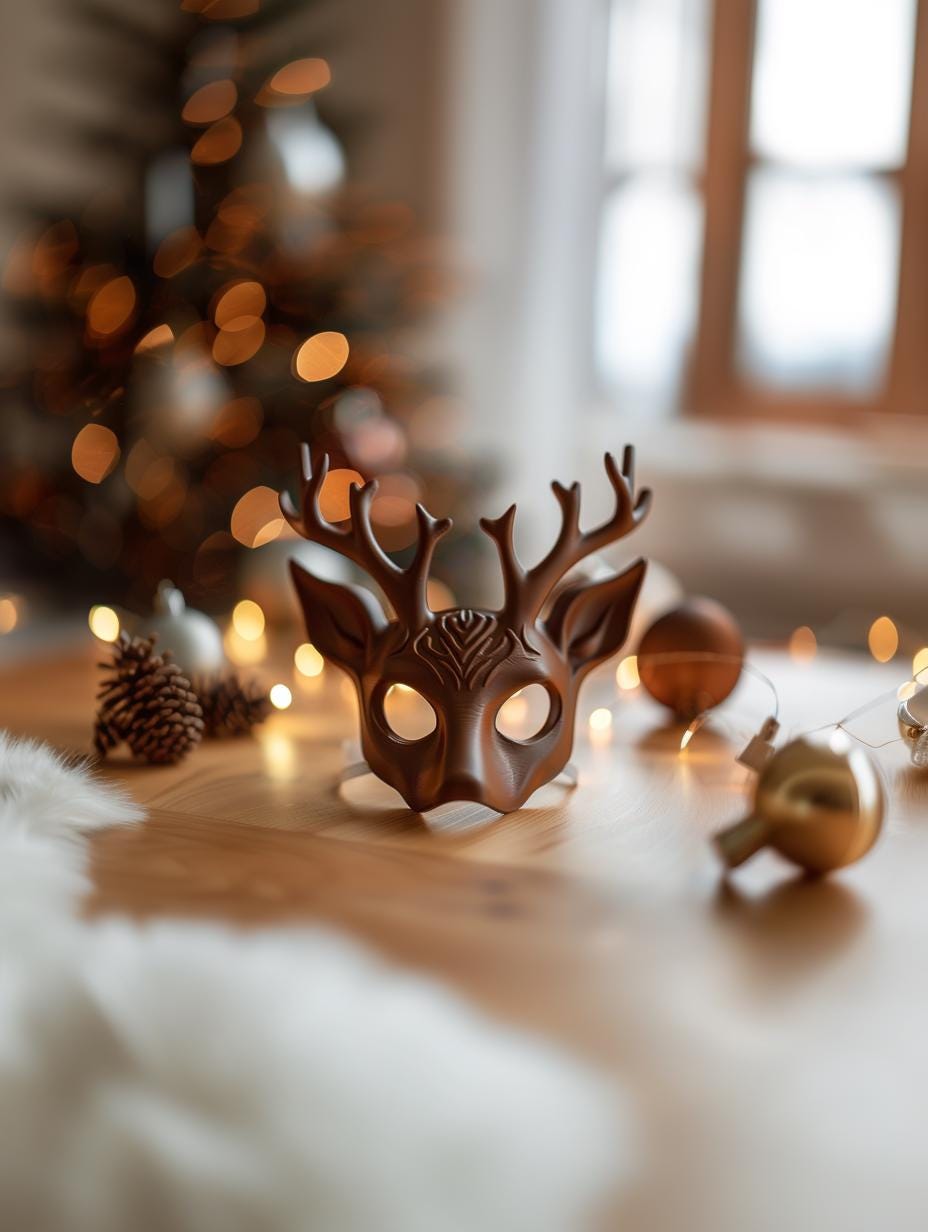 3D Printed Deer Mask | Elegant Animal Face Sculpture | Unique Christmas Cosplay Accessory | Modern Holiday Costume and Art Decor