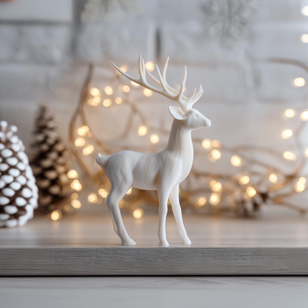 3D Printed Deer Figurine | Modern Minimalist Reindeer Sculpture | Unique Holiday Home Decor | Contemporary 3D Printed Christmas Accent