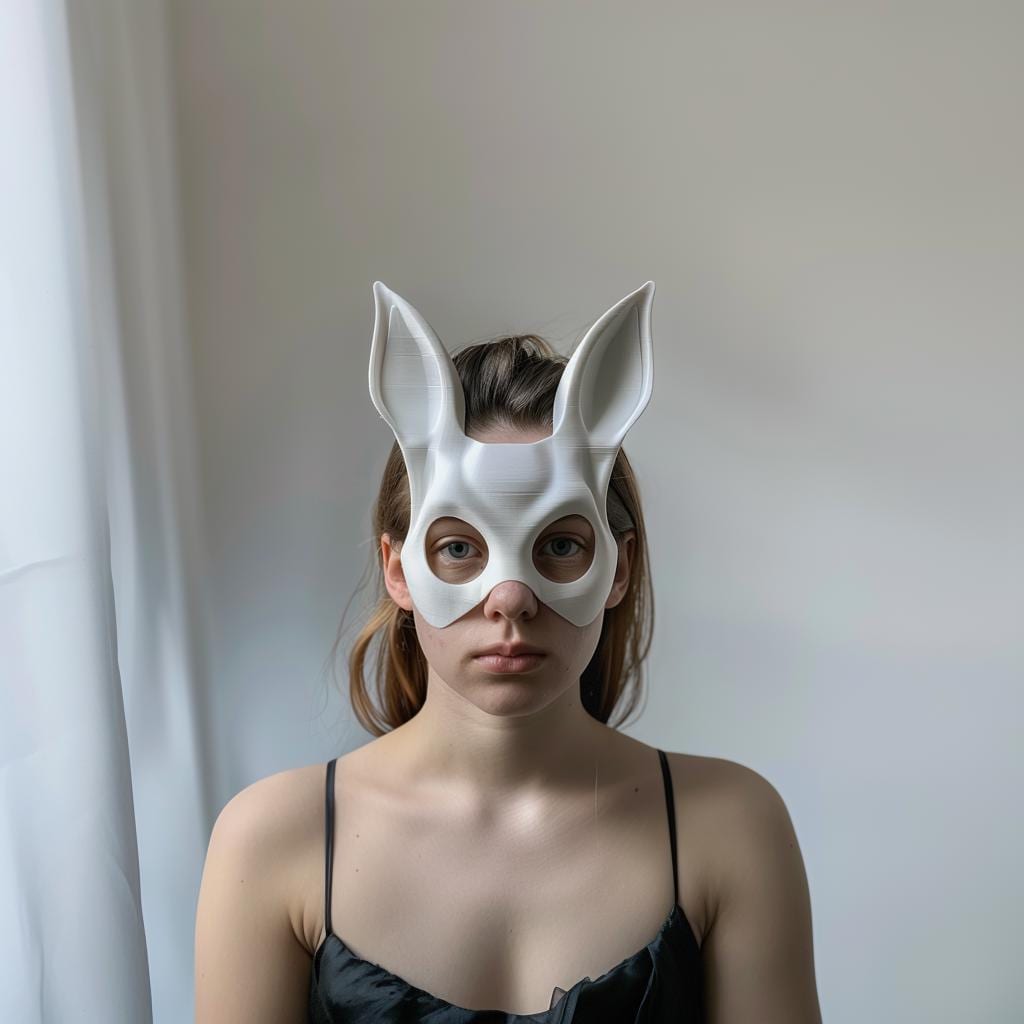 3D Printed Bunny Face Mask | Minimalist Rabbit Mask for Adults | Unique Animal Cosplay & Halloween Costume Prop | Modern 3D Print Art Design