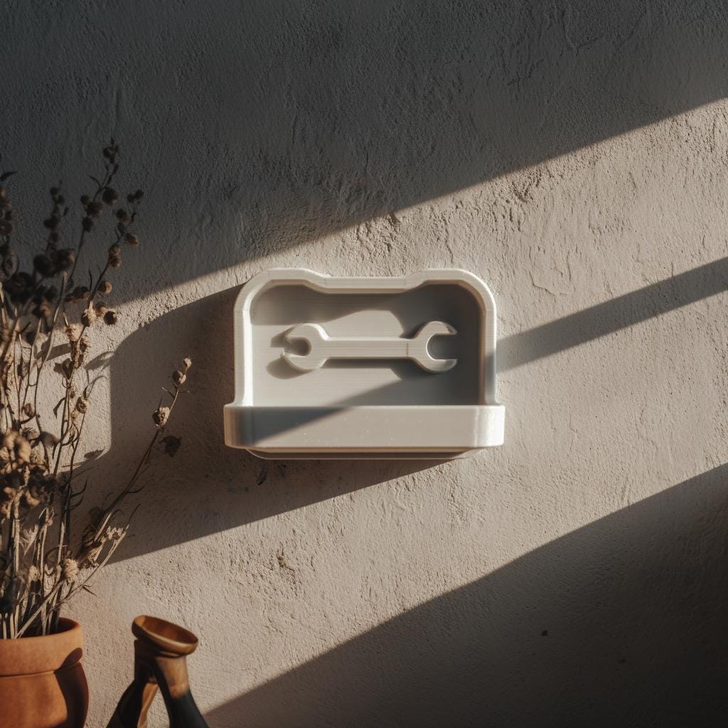 3D Printed Tool Wall Shelf | Minimal Garage Organizer Tray | Wrench Icon Floating Storage Ledge for Home Workshops and Utility Rooms Storage