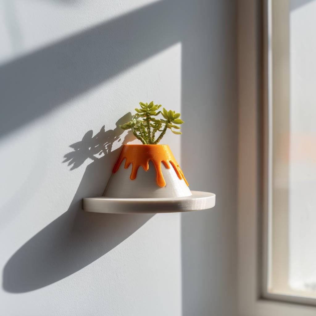 3D Printed Lava Volcano Planter | Floating Shelf for Succulents and Herbs | Bright Science Themed Accent for Nursery, Classroom and Home