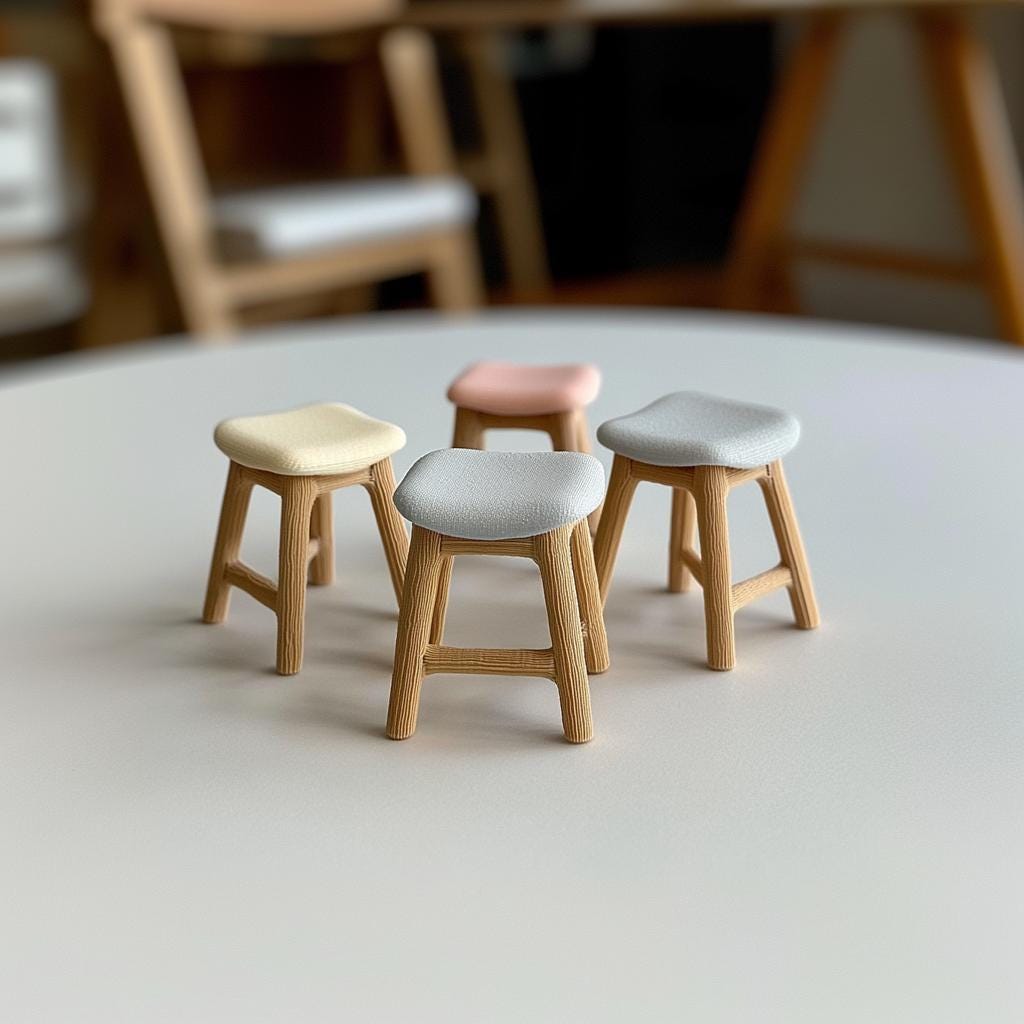 Dollhouse Stool 1:12 Scale Miniature Chair | 3D Printed Dollhouse Furniture Dollhouse Decor | Miniature Wooden Stool Collectible Mini Chair