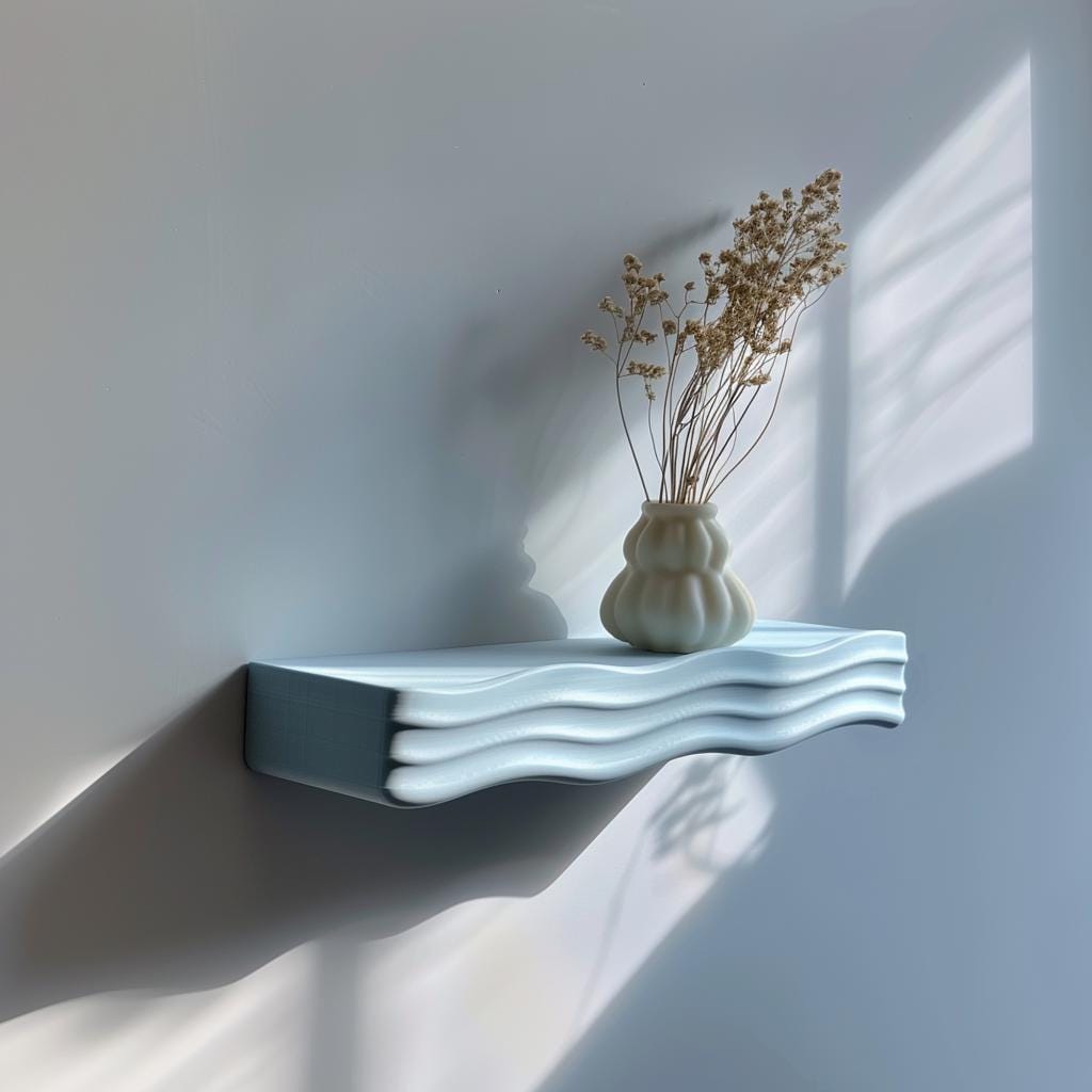 3D Printed Wavy Wall Shelf | Modern Floating Shelf with Organic Curves | Minimalist Ripple Design Shelf for Stylish Home Decor