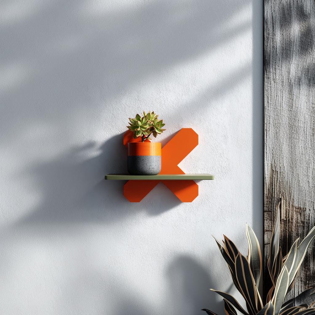 3D Printed Wall Shelf | Geometric X Form Floating Shelf | Modern Plant Display Shelf