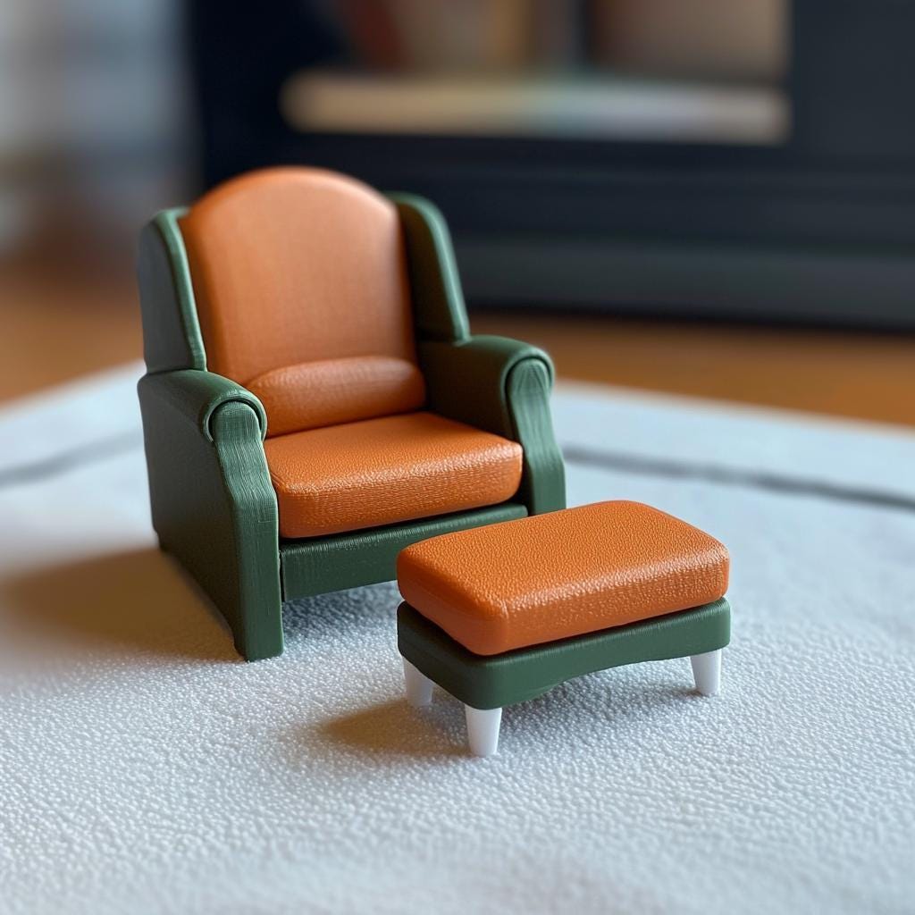 Dollhouse Armchair & Ottoman | 1:12 Scale Miniature Furniture | 3D Printed Modern Lounge Chair