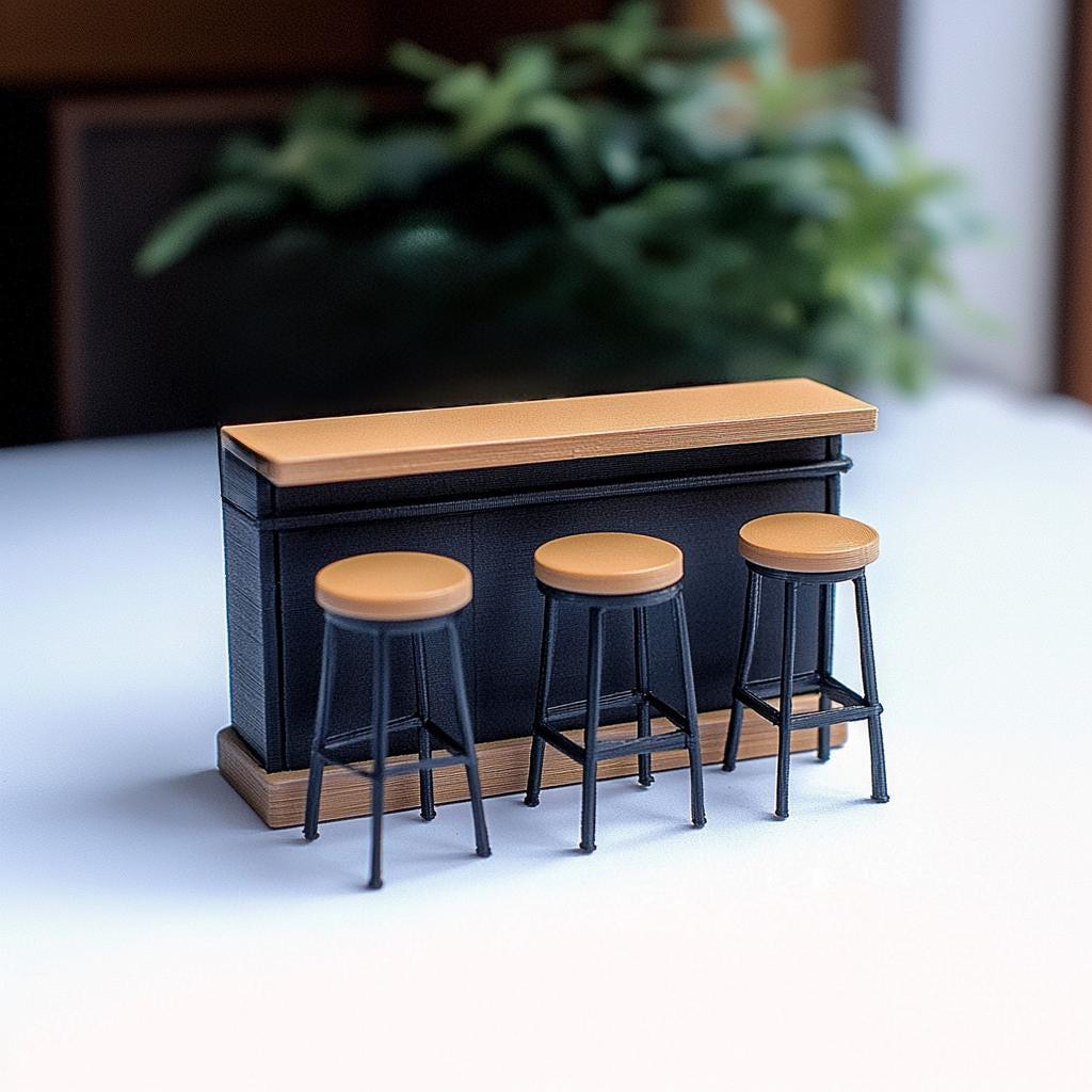 Miniature Bar Counter Set 1:12 Scale Dollhouse Furniture | Bar & Stools | Kitchen Table Modern Decor