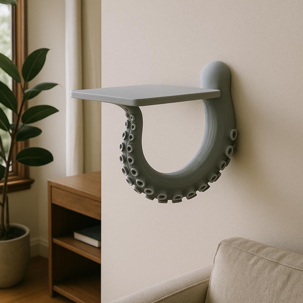 Octopus Tentacle Wall Shelf | Nautical 3D Printed Shelf | Sea Creature Floating Shelf