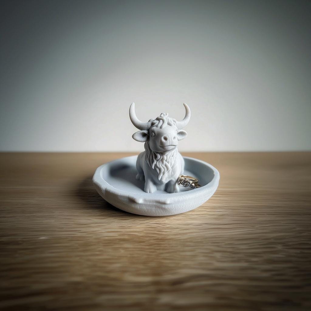 Cow Jewelry Dish | 3D Printed Ring Holder | Highland Cow Trinket Dish