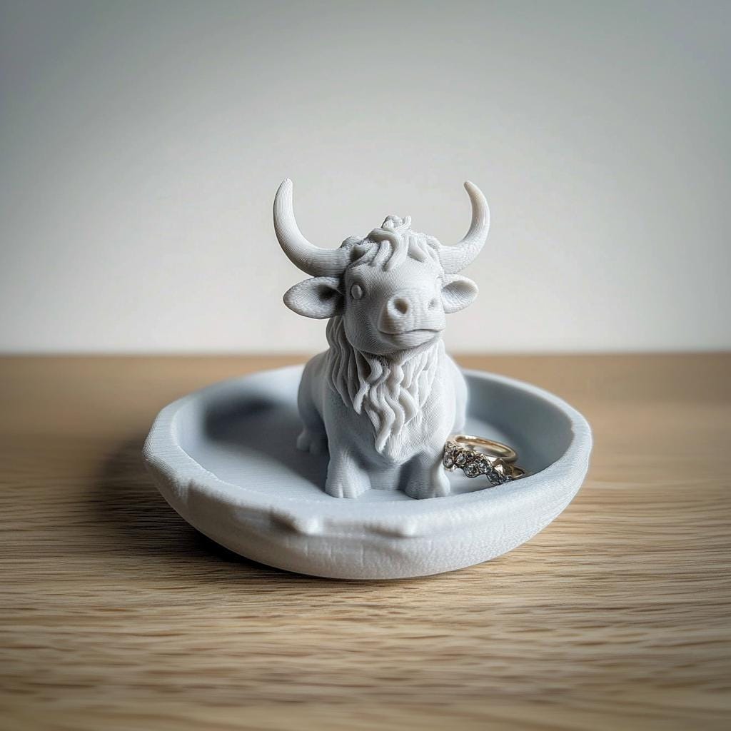 Cow Jewelry Dish | 3D Printed Ring Holder | Highland Cow Trinket Dish