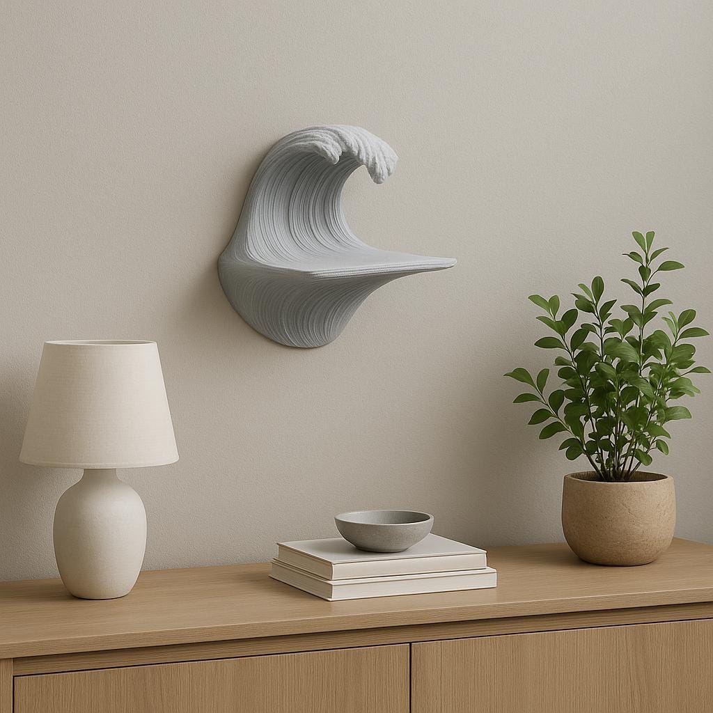 Wave Wall Shelf | 3D Printed Ocean-Inspired Floating Shelf | Sculptural Modern Wall Art
