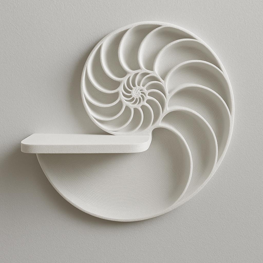 Nautilus Wall Shelf | Spiral Floating Shelf | 3D Printed Geometric Wall Art | Beige Matte Shell-Inspired Shelf | Modern Coastal Decor