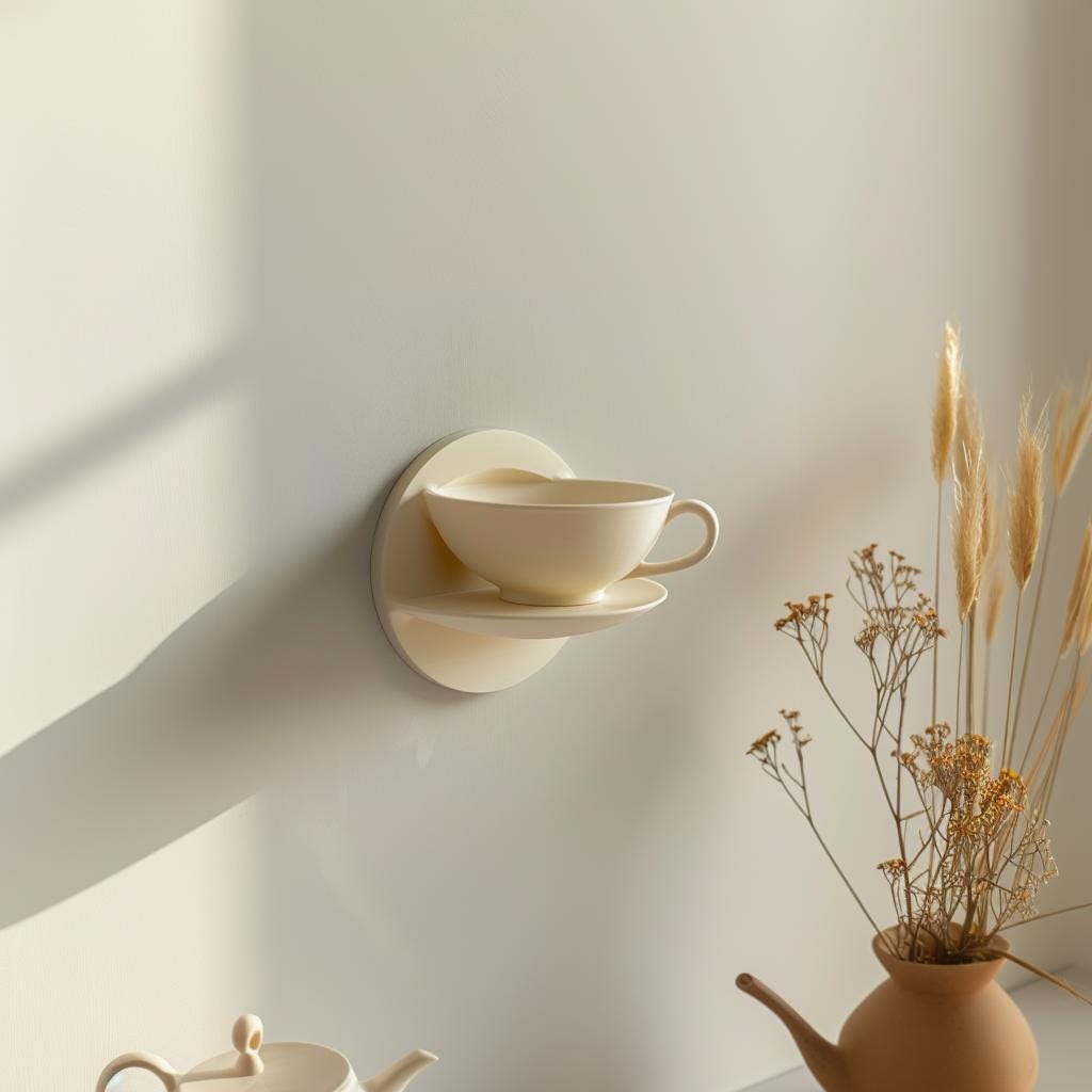 3D Printed Teacup Wall Shelf | Unique Floating Shelf Design | Modern Kitchen and Cafe Decor