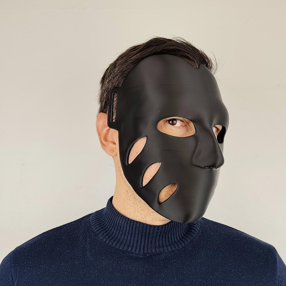 Black 3D Printed Face Mask | Lightweight Cosplay Mask | Horror Costume Mask | Halloween Accessory | Unique Gift for Him or Her