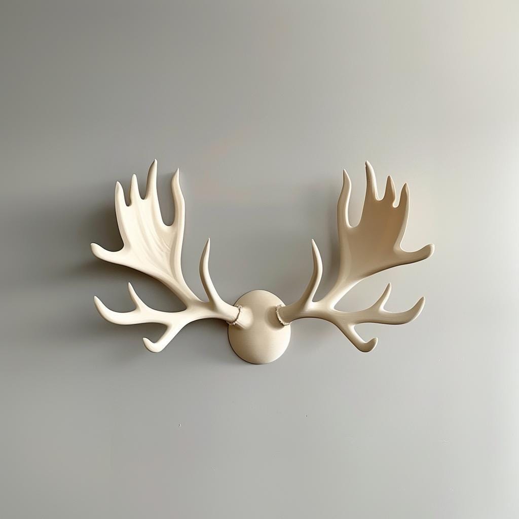 3D Printed Antlers Wall Decor | Modern Minimal Moose Antler Sculpture in Three Pieces | Contemporary Statement Art for Stylish Home Interior