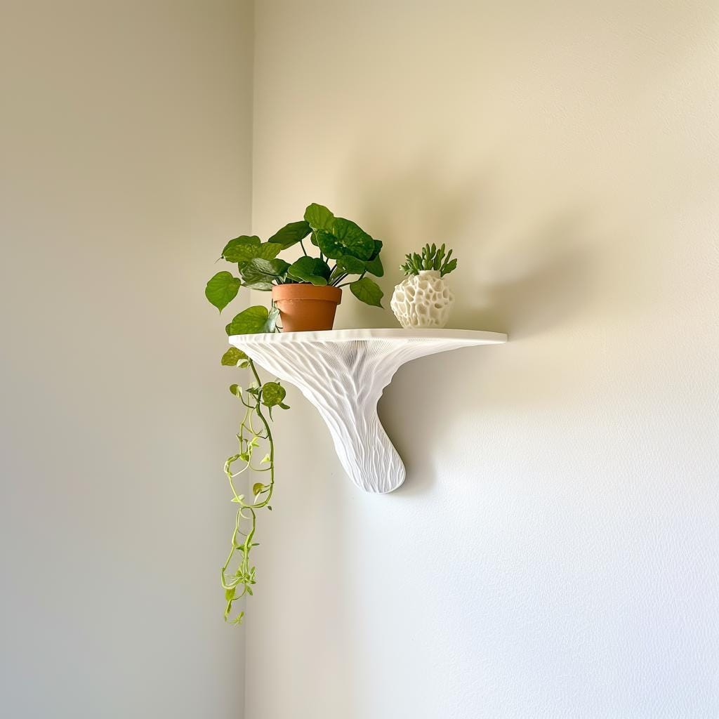 Deadly Galerina Mushroom Shelf | Organic 3D Printed Floating Shelf | Mycelium-Inspired Wall Art