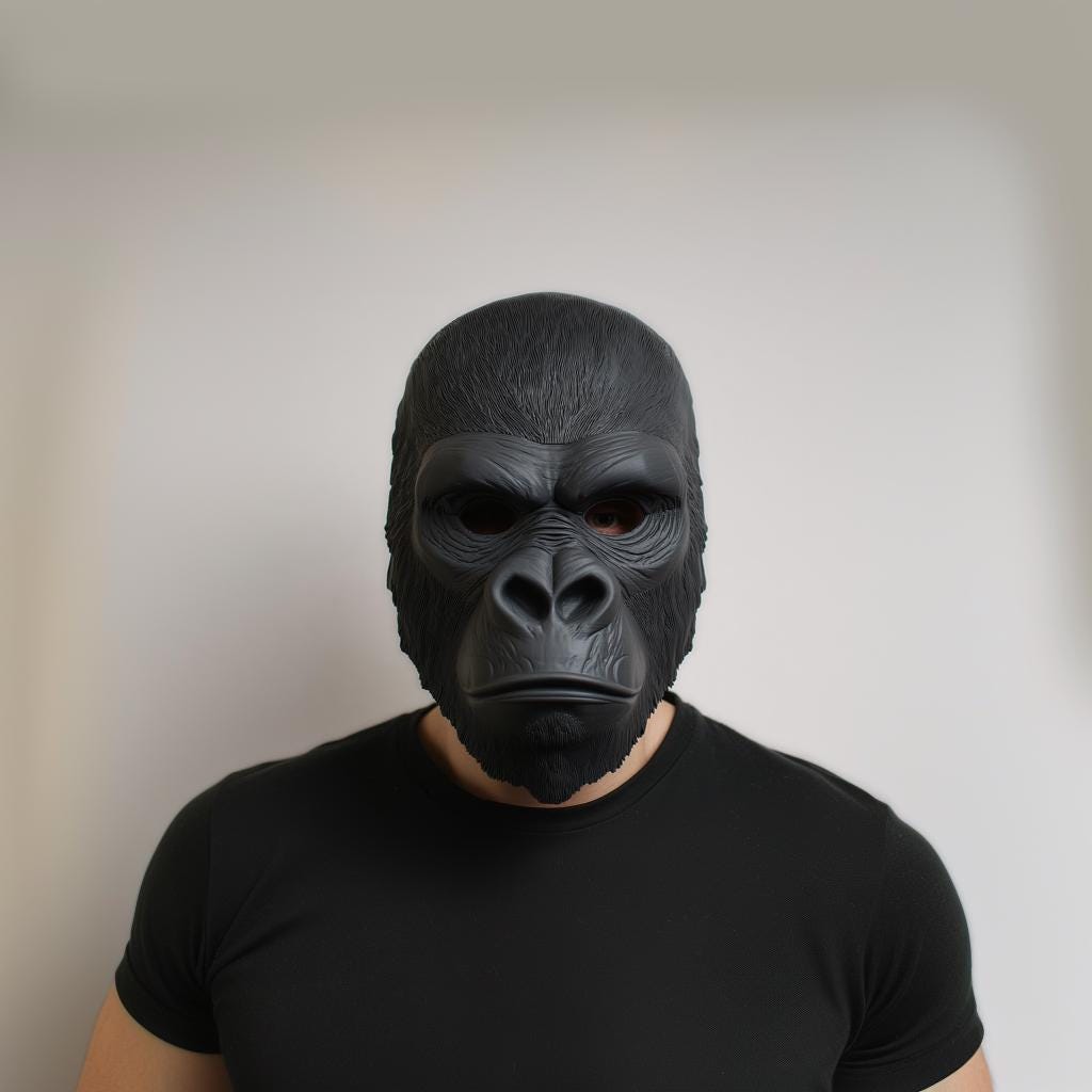 Realistic Gorilla Face Mask | 3D Printed Animal Mask | Black Costume Mask | Primate Face Prop | Halloween Cosplay Accessory Masks