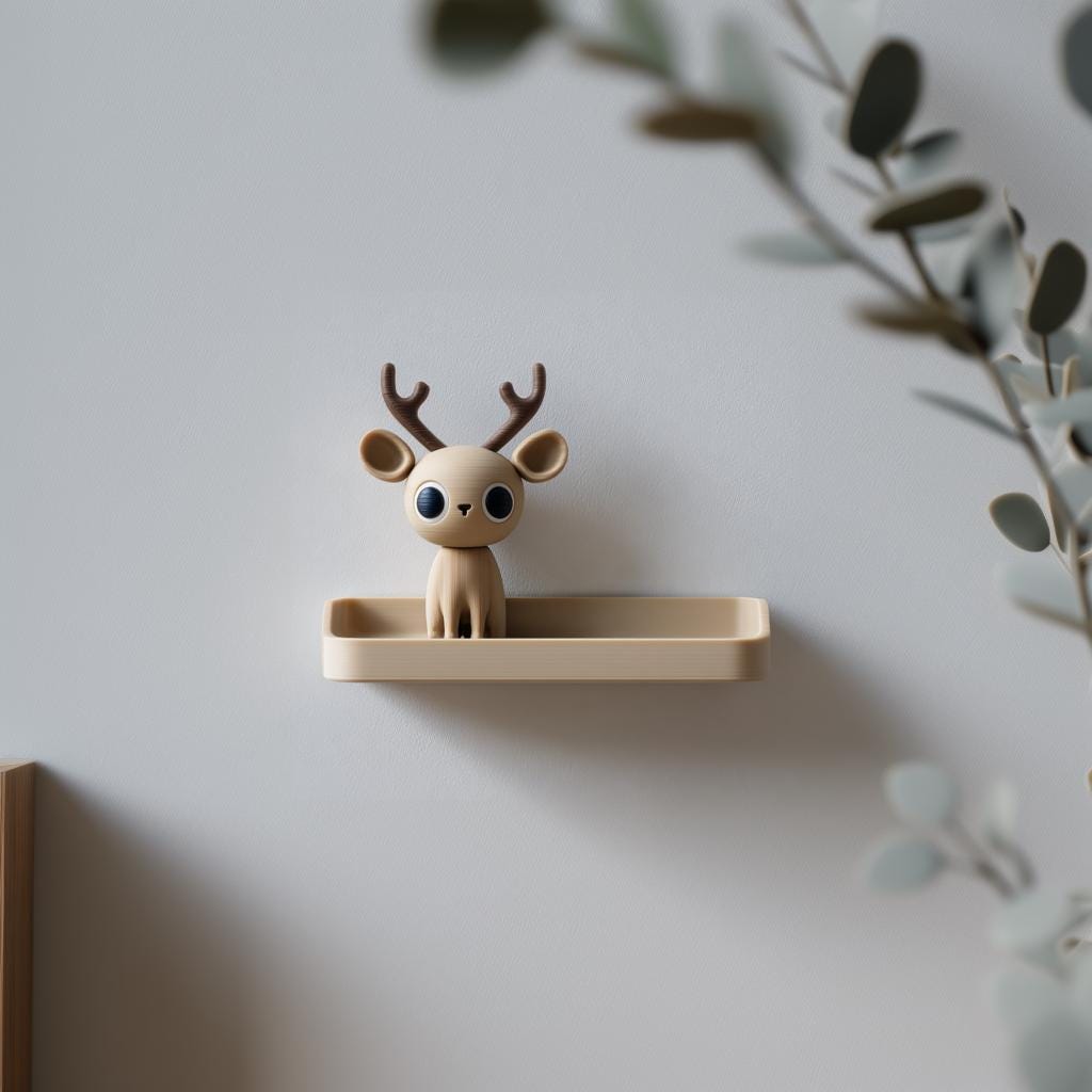 3D Printed Deer Wall Shelf | Minimal Antler Character Floating Ledge | Cute Modern Room Decor Accent for Kids Rooms and Cozy Home Interiors