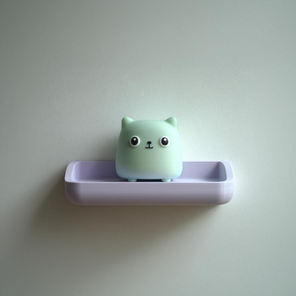 3D Printed Cat Wall Shelf | Minimal Cube Character Floating Ledge | Cute Modern Room Decor Accent for Kids Rooms and Cozy Home Interiors