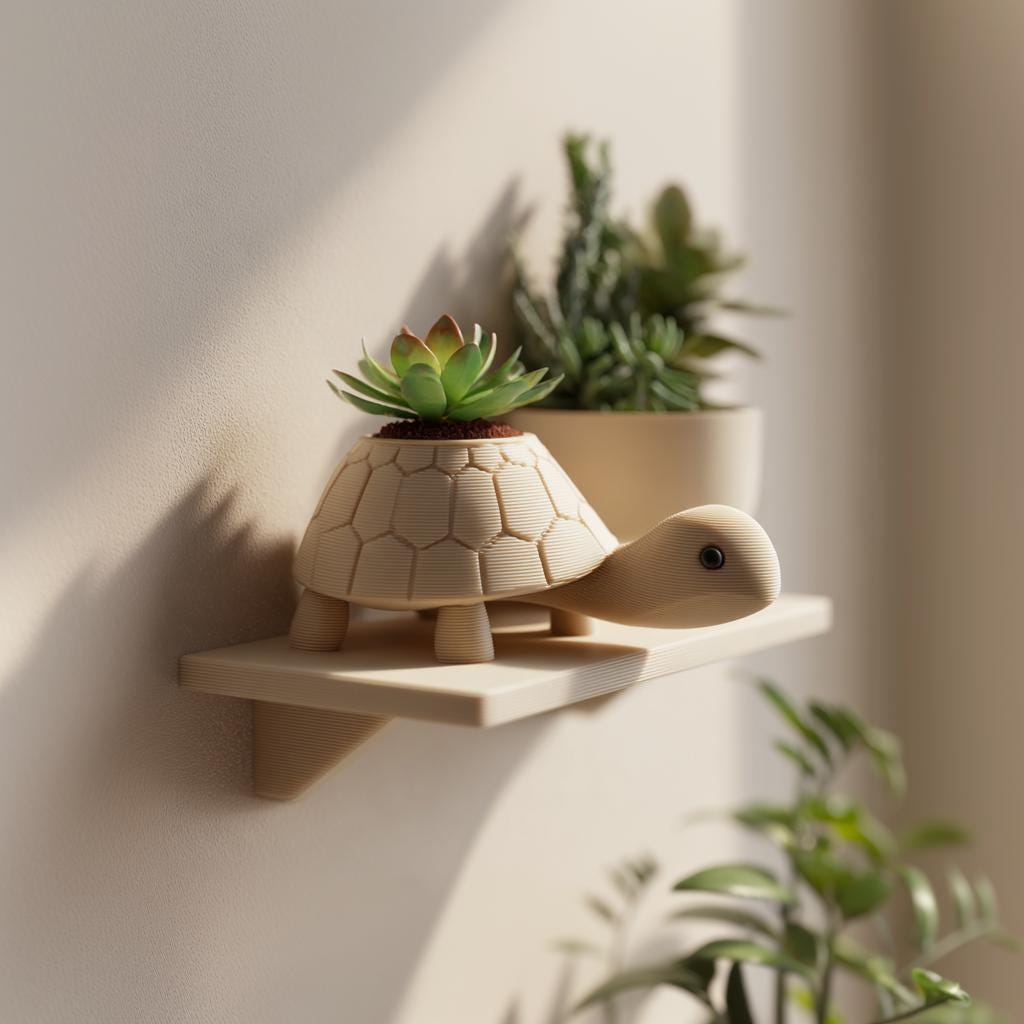 3D Printed Turtle Planter Shelf | Animal Succulent Holder Display | Floating Ledge Decor for Nursery, Kids Room and Cozy Home Interiors