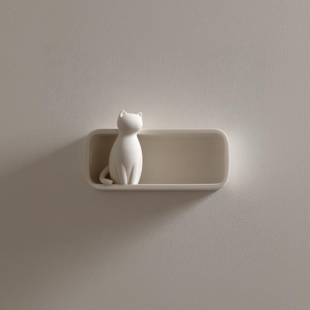3D Printed Minimal Cat Wall Shelf | Sculptural Floating Ledge Display | Modern Wall Decor Accent for Books Plants and Cozy Home Interiors