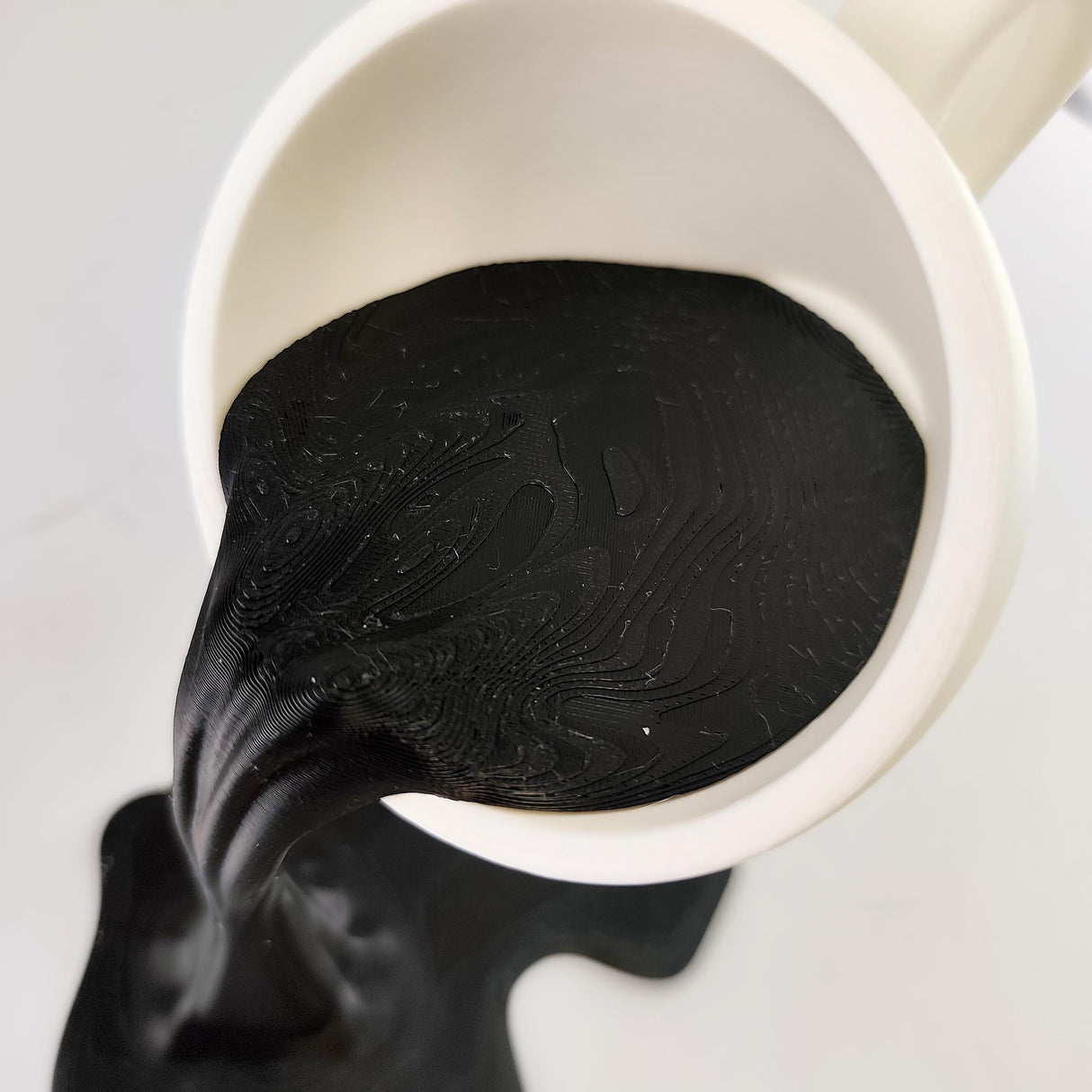 Floating Spilling Coffee Cup | 3D Printed Coffee Sculpture Optical Illusion Decor | Coffee Lover Gift Kitchen Table Centerpiece Barista Art