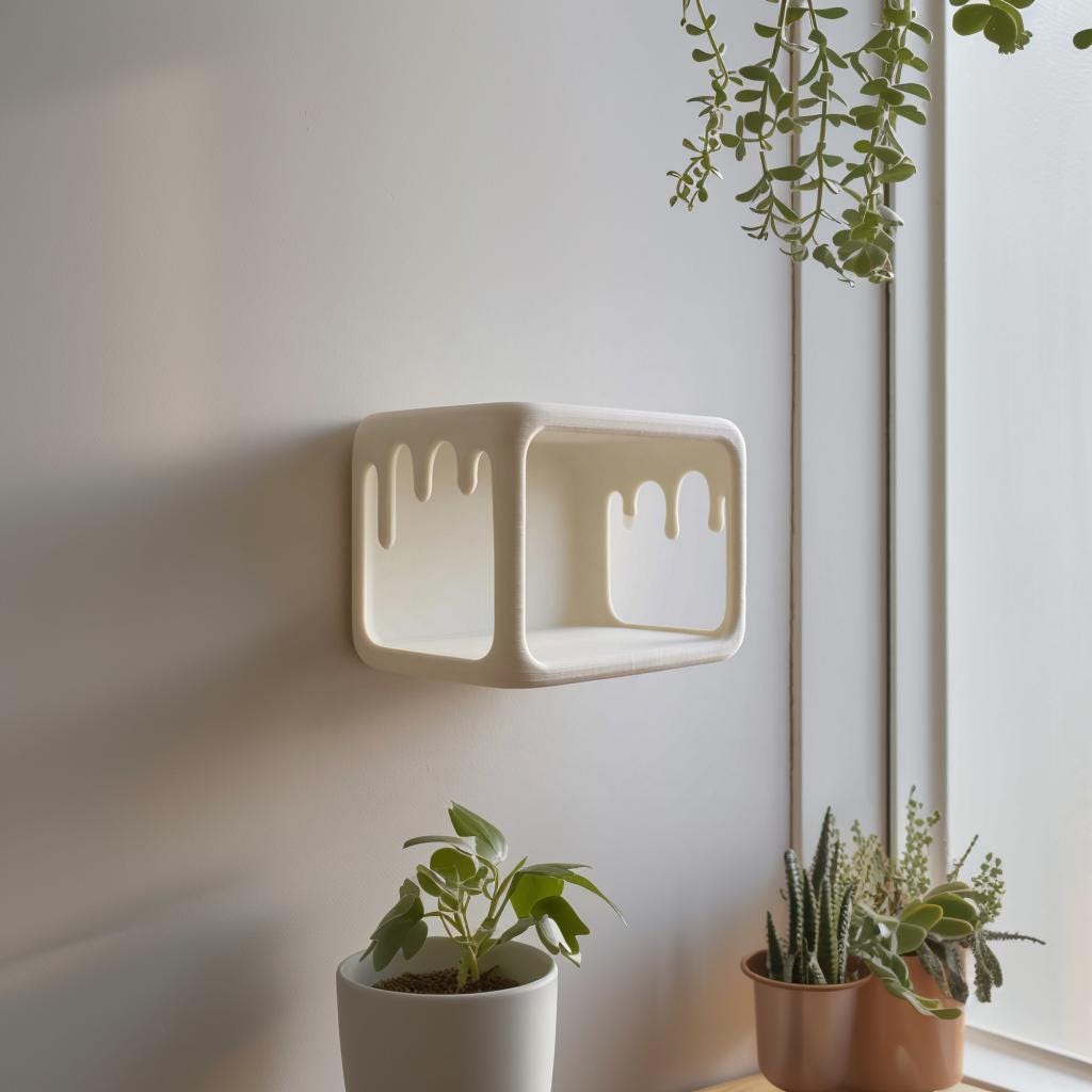 3D Printed Kawaii Dripping Wall Shelf Decor with Marshmallow Characters | Melting Display Ledge for Bedroom | Gaming | Home Office Studio