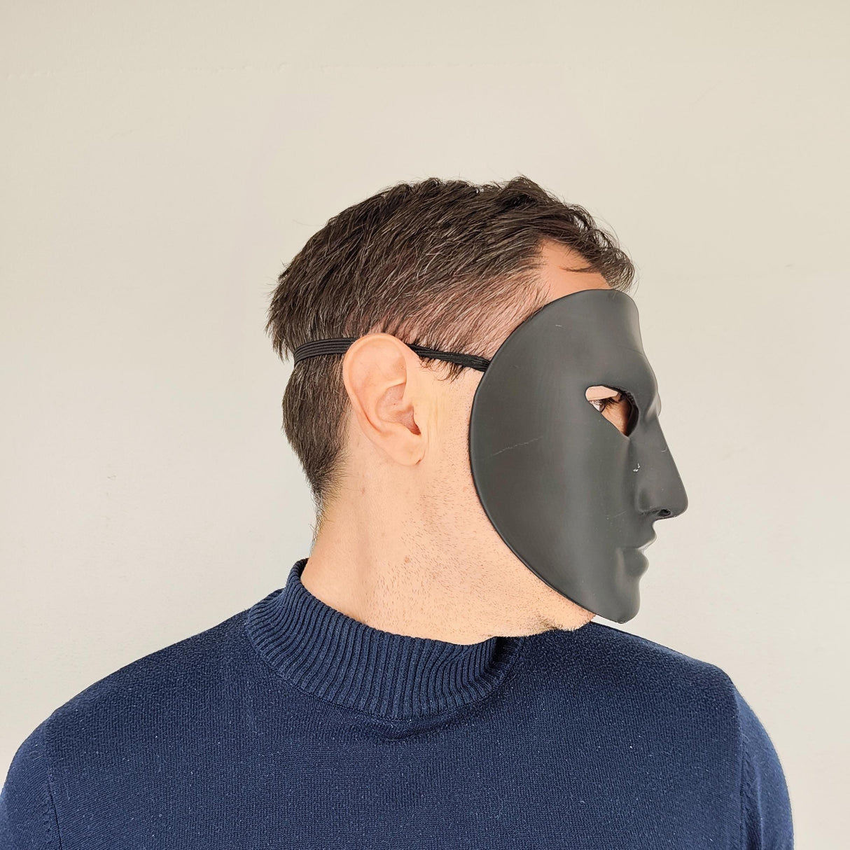 Full Face Mask for Cosplay | 3D Printed Black Mask with Green Eye Detail | Halloween Costume Prop