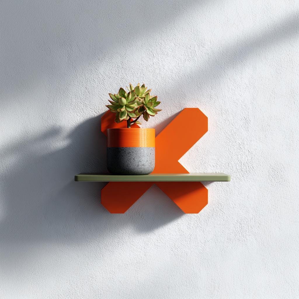 3D Printed Wall Shelf | Geometric X Form Floating Shelf | Modern Plant Display Shelf