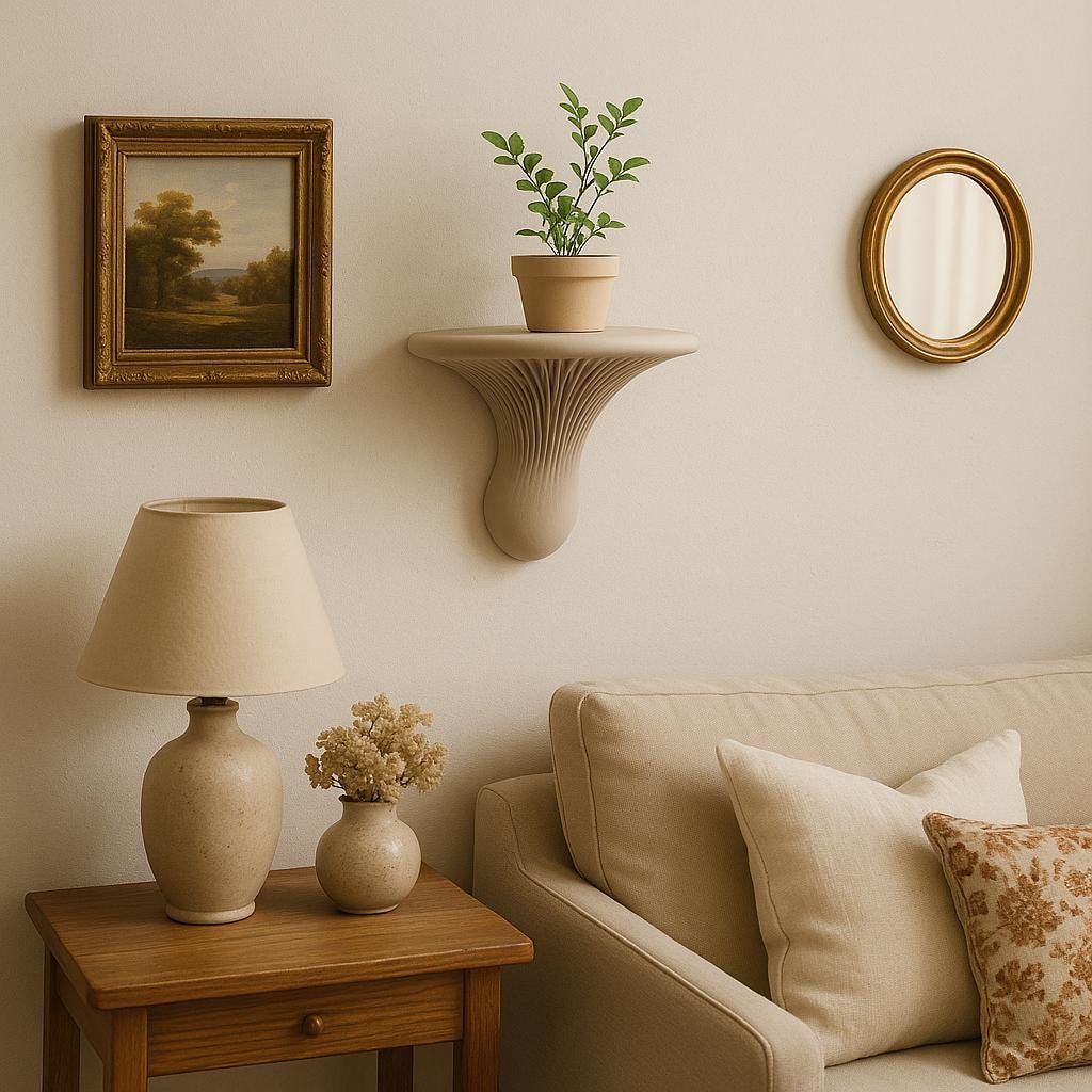 3D Printed Wall Mushroom Shelf | Sculptural Shelf | Minimalist Floating Shelf