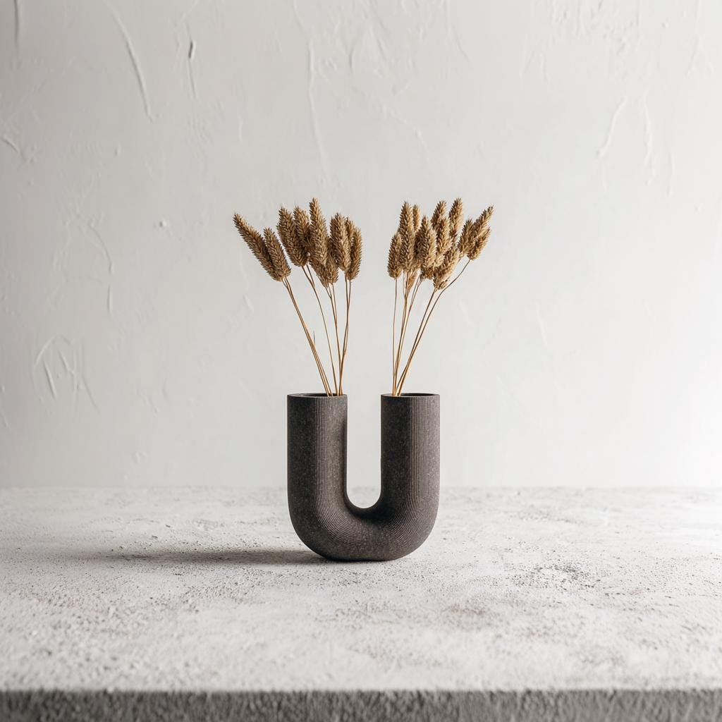 3D Printed U Shaped Vase | Modern Sculptural Vase Minimalist PLA Plastic Vase | Decorative Vases for Dried Fresh Flowers Unique Home Decor