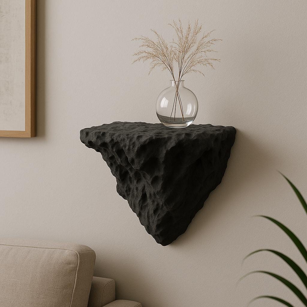 3D Printed Rock Wall Shelf | Geometric Floating Shelf | Black Sculptural Decor