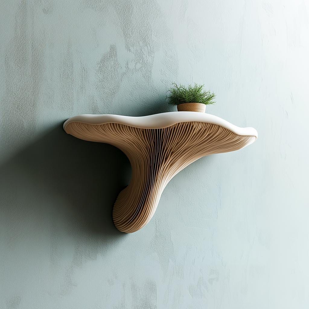 Mushroom Floating Wall Shelf | 3D Printed Organic Wall Decor | Nature Inspired Home Accent Modern Wall Mounted Shelf
