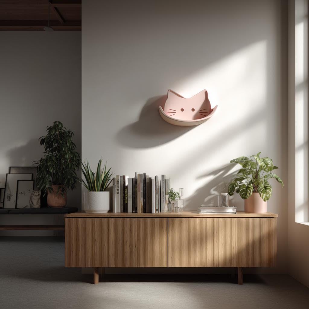 3D Printed Decorative Wall Shelf | Cat Face Wall Shelf | Modern Floating Shelf for Plants