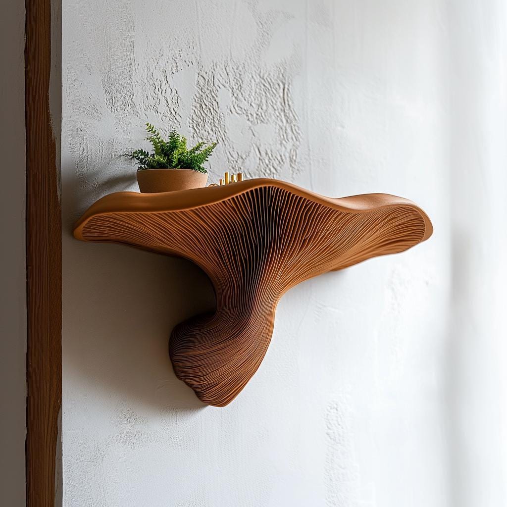 Fungi Floating Wall Shelf | 3D Printed Mushroom Organic Wall Decor | Nature Inspired Home Accent Modern Wall Mounted Shelf