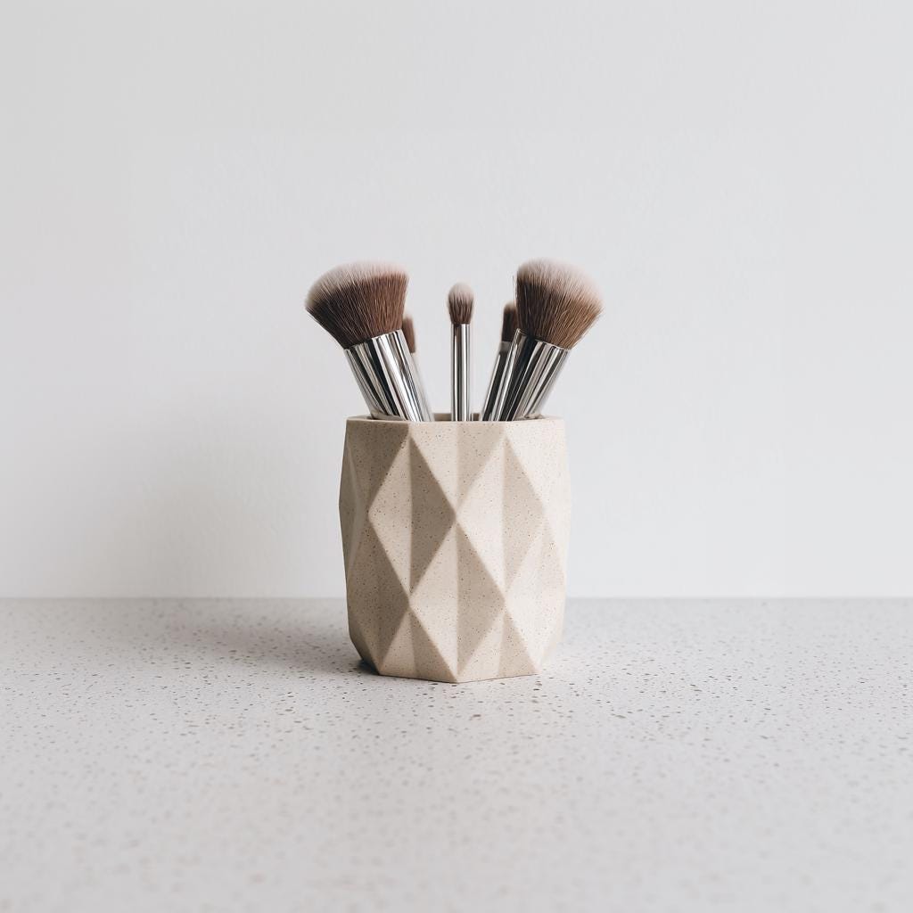 3D Printed Geometric Brush Holder | Modern Faceted Makeup Organizer | Minimalist Pen Cup