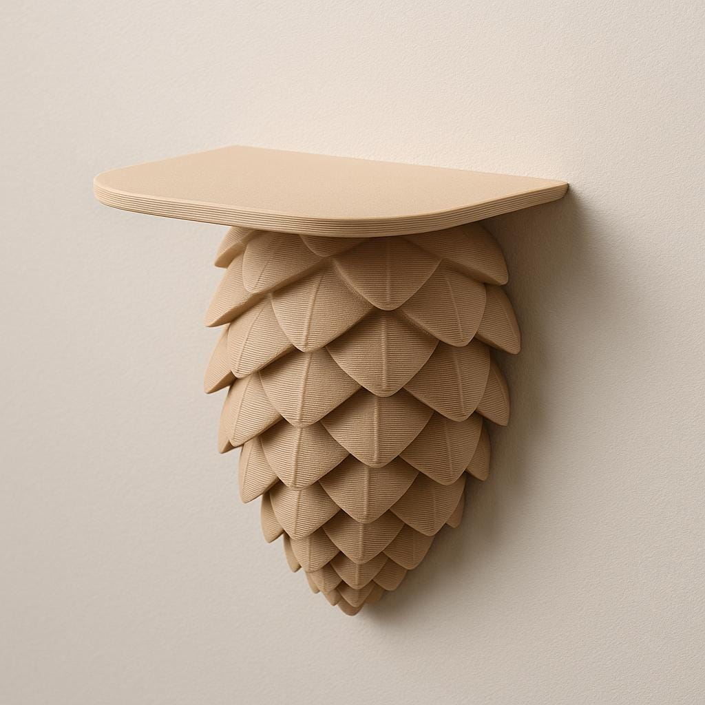 Pinecone Wall Shelf | Woodland Decor | 3D Printed Floating Shelf | Nature-Inspired Wall Art | Earthy Forest Style | Tan PLA Shelf for Plants