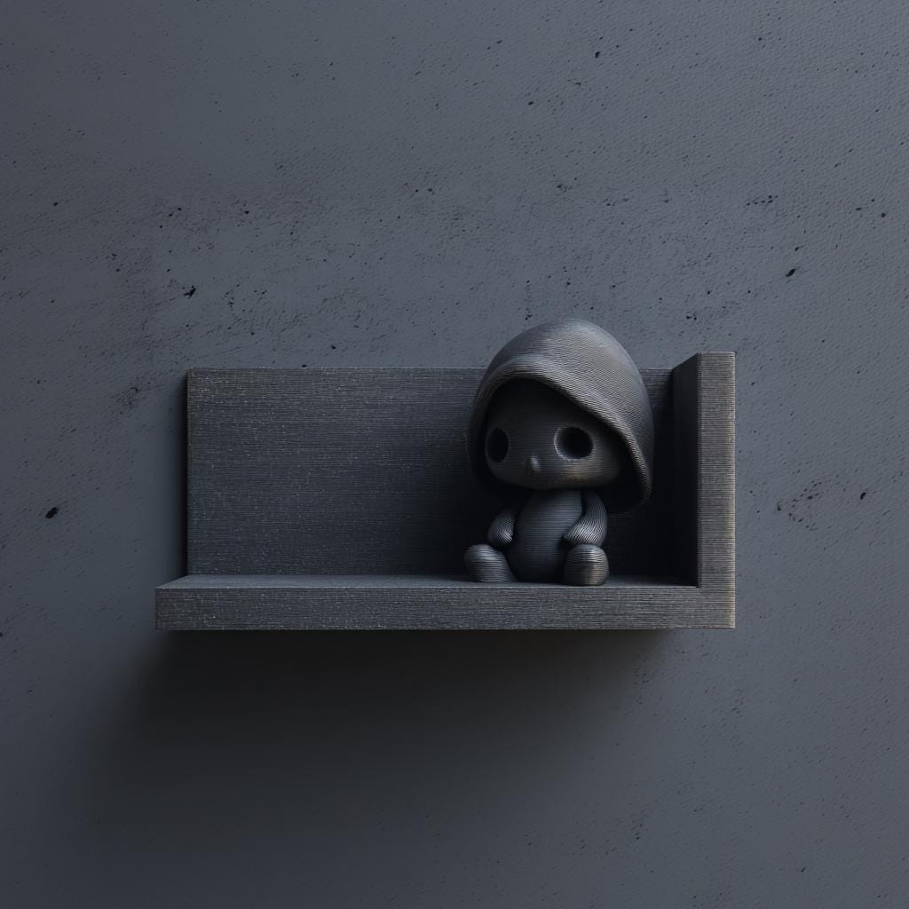 3D Printed Grim Hood Buddy Shelf | Dark Fantasy Floating Ledge Display | Cute Gothic Room Decor Accent for Cozy Bedroom Gaming Room Office