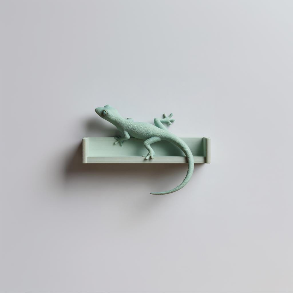 3D Printed Gecko Wall Shelf | Minimal Reptile Floating Ledge Display | Modern Lizard Decor Accent for Cozy Bedroom Office and Gaming Room