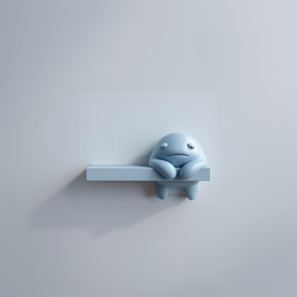 3D Printed Moody Monster Wall Shelf | Minimal Floating Ledge | Sad Creature Room Decor Accent for Bedroom
