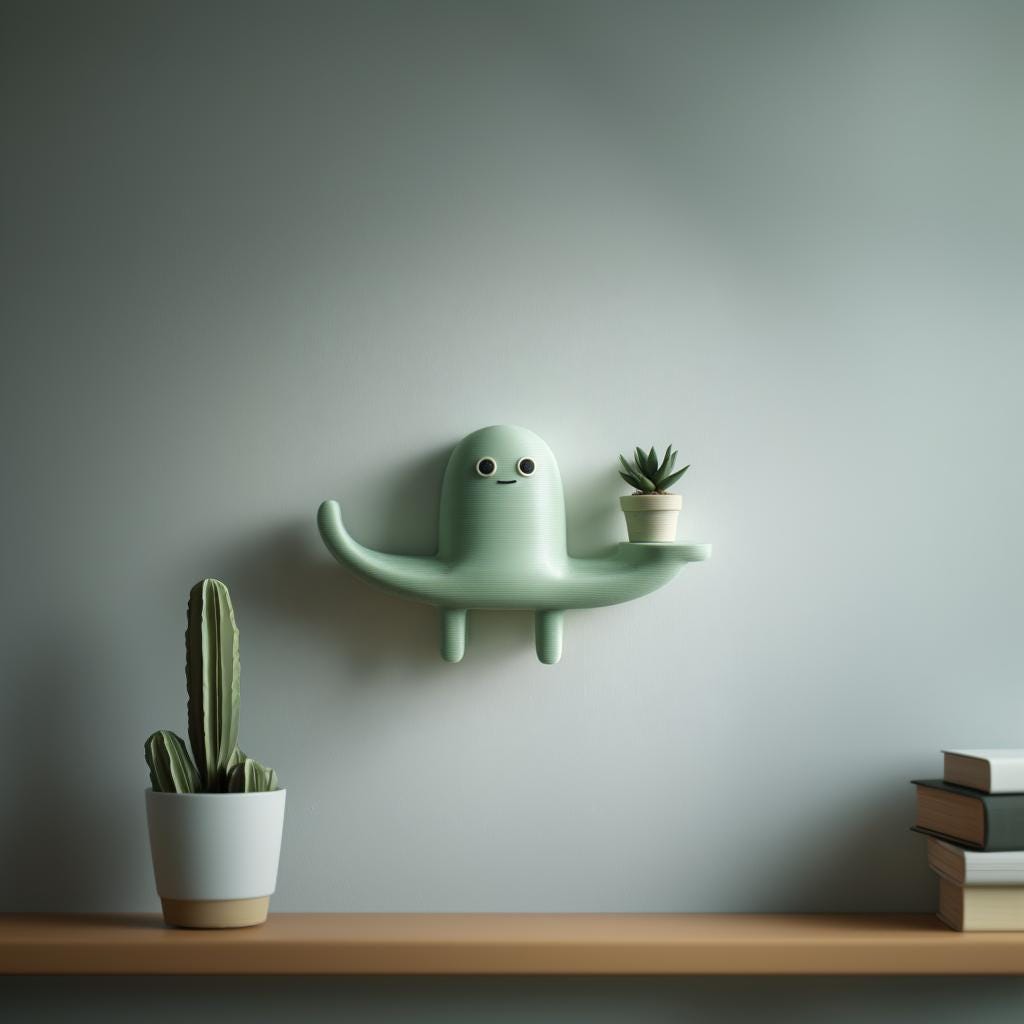 3D Printed Creature Wall Shelf | Cute Monster Floating Shelf for Small Plants | Playful Wall Decor for Kids Room