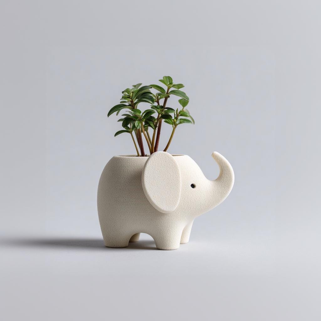 3D Printed Elephant Planter Pot | Minimal Animal Succulent Vase for Desk and Shelf | Modern Tabletop Decor Accent for Home and Office