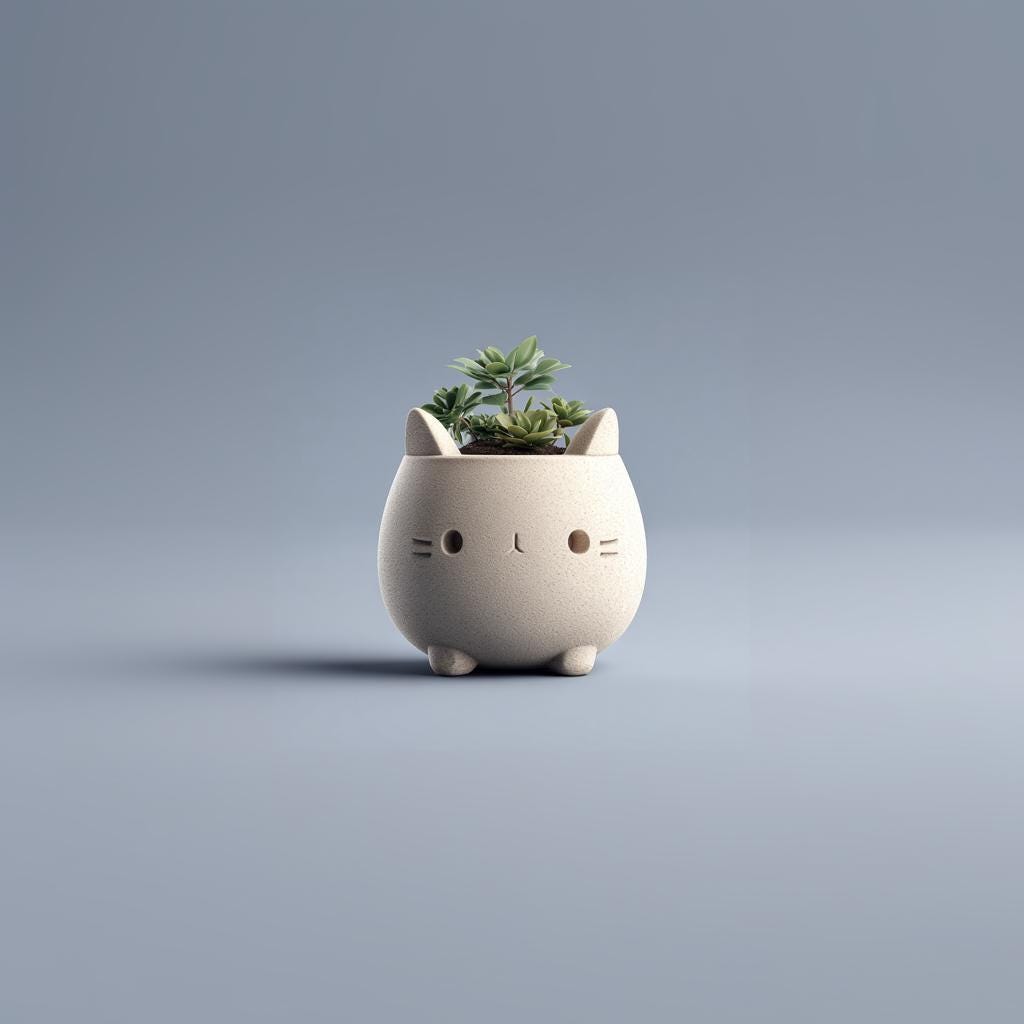 3D Printed Cat Planter Pot | Kawaii Minimal Succulent Holder | Cute Desk Plant Pot