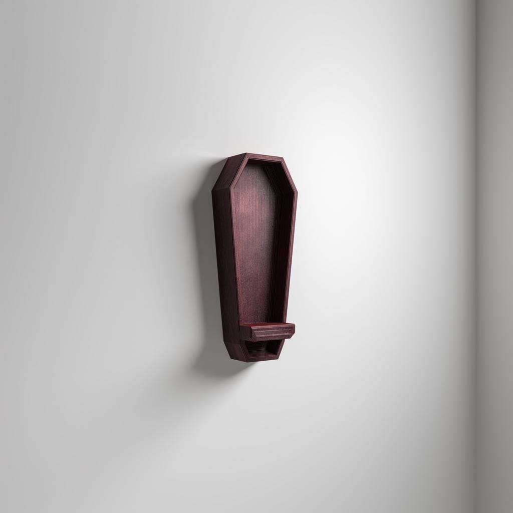 3D Printed Coffin Wall Shelf | Gothic Vampire Niche for Candles & Crystals | Horror Home Decor Accent for Halloween Lovers and Goth Rooms